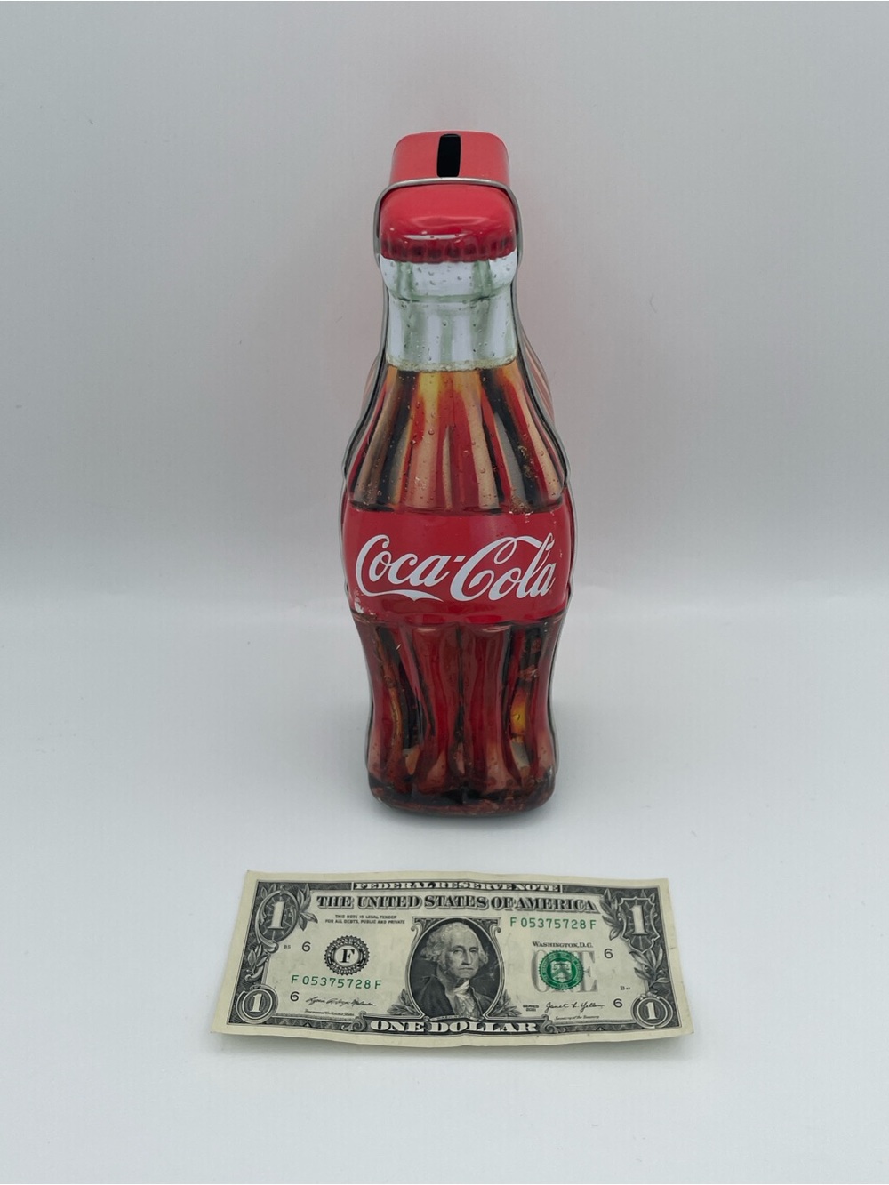 Coca Cola Bottle-Shaped Coin Bank in Red and White